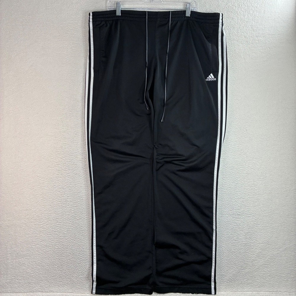 Y2K Adidas Baggy Track Pants Men XL Black White Relaxed Sweatpants Drawstring